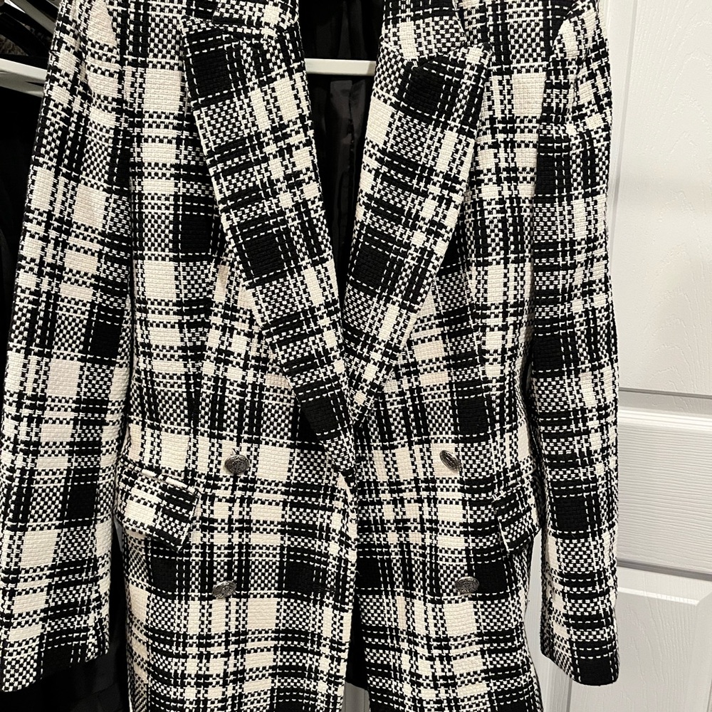 Zara Black and White Checkered Blazer
